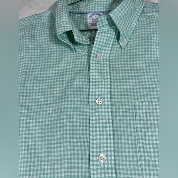 Brooks Brothers Size Medium Regent 100% Irish Linen Mint Checkered Casual Shirt - Picture 6 of 9